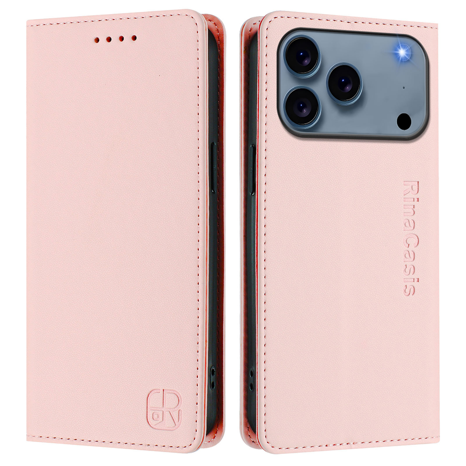 For iPhone 17 Pro Leather Case RINACASIS RC01 Phone Cover with RFID Blocking Wallet Stand - Pink