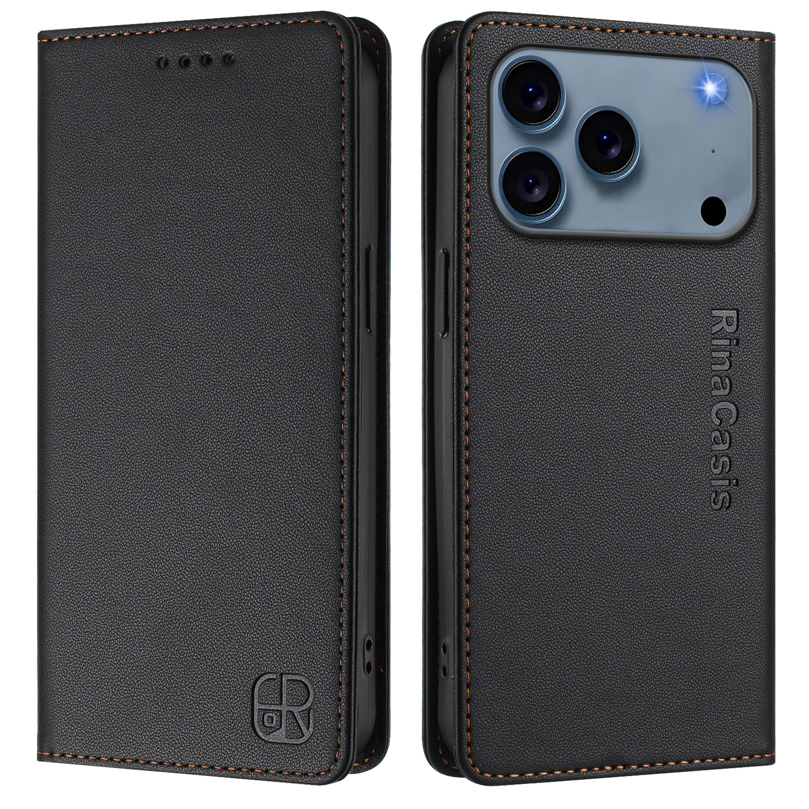 For iPhone 17 Pro Leather Case RINACASIS RC01 Phone Cover with RFID Blocking Wallet Stand - Black