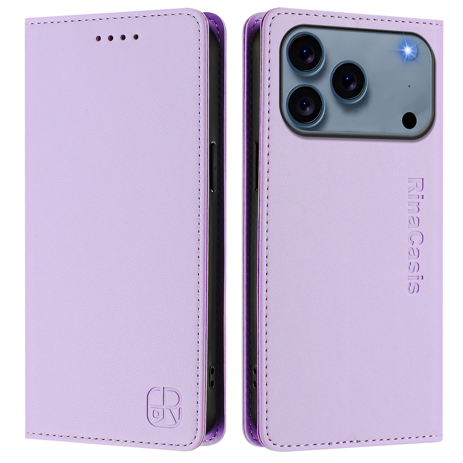 For iPhone 17 Pro Leather Case RINACASIS RC01 Phone Cover with RFID Blocking Wallet Stand - Light Purple