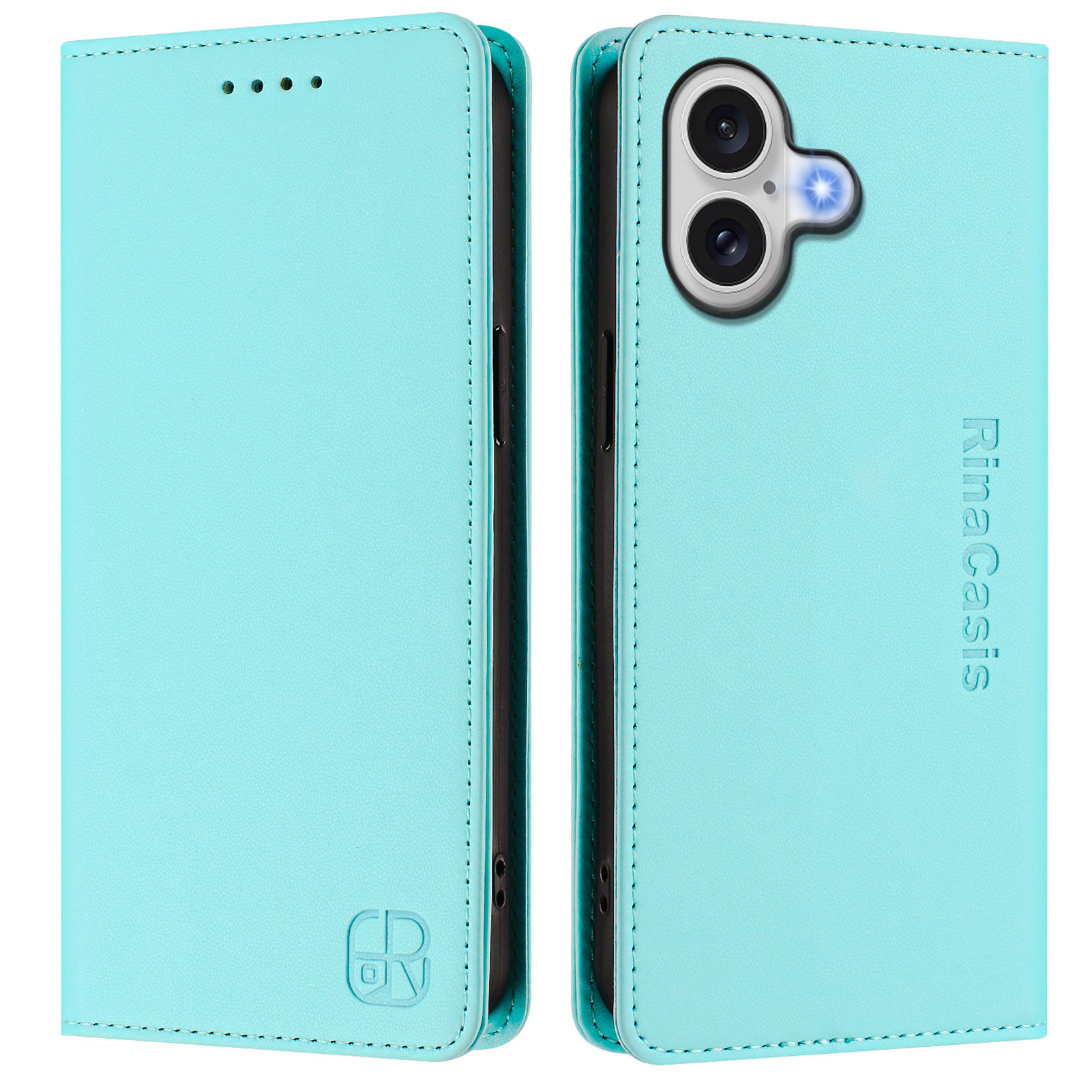 For iPhone 17 Leather Case RINACASIS RC01 Phone Cover with RFID Blocking Wallet Stand - Mint Green