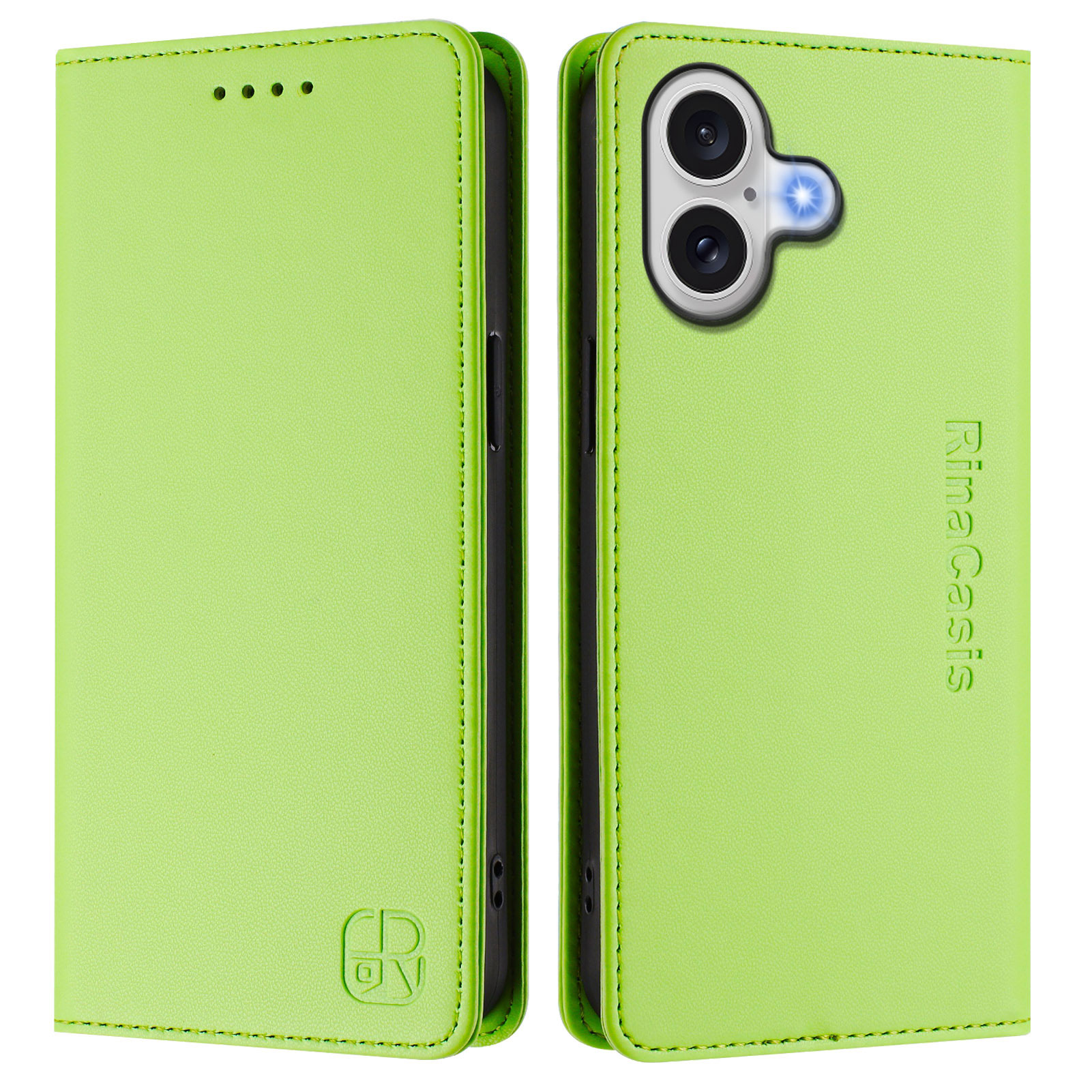 For iPhone 17 Leather Case RINACASIS RC01 Phone Cover with RFID Blocking Wallet Stand - Green