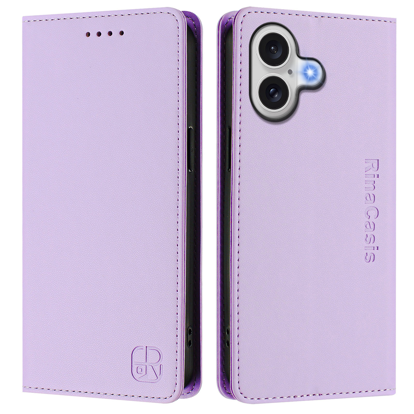 For iPhone 17 Leather Case RINACASIS RC01 Phone Cover with RFID Blocking Wallet Stand - Light Purple