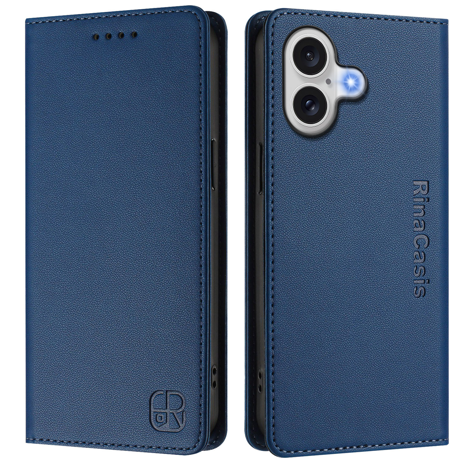 For iPhone 17 Leather Case RINACASIS RC01 Phone Cover with RFID Blocking Wallet Stand - Dark Blue