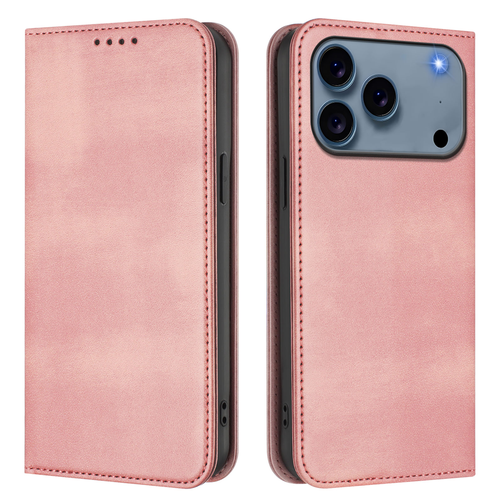 For iPhone 17 Pro Max Wallet Cases Retro Texture RFID Blocking Leather Phone Cover - Pink