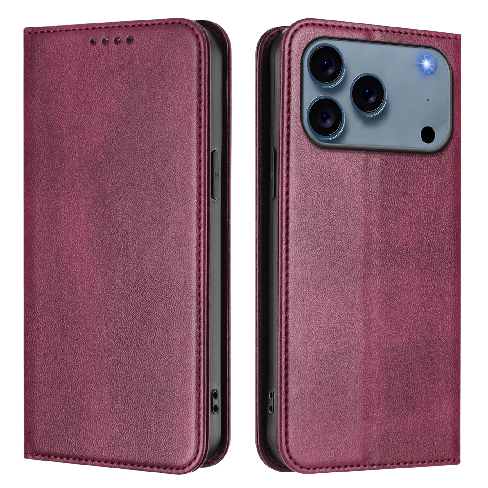 For iPhone 17 Pro Max Wallet Cases Retro Texture RFID Blocking Leather Phone Cover - Wine Red