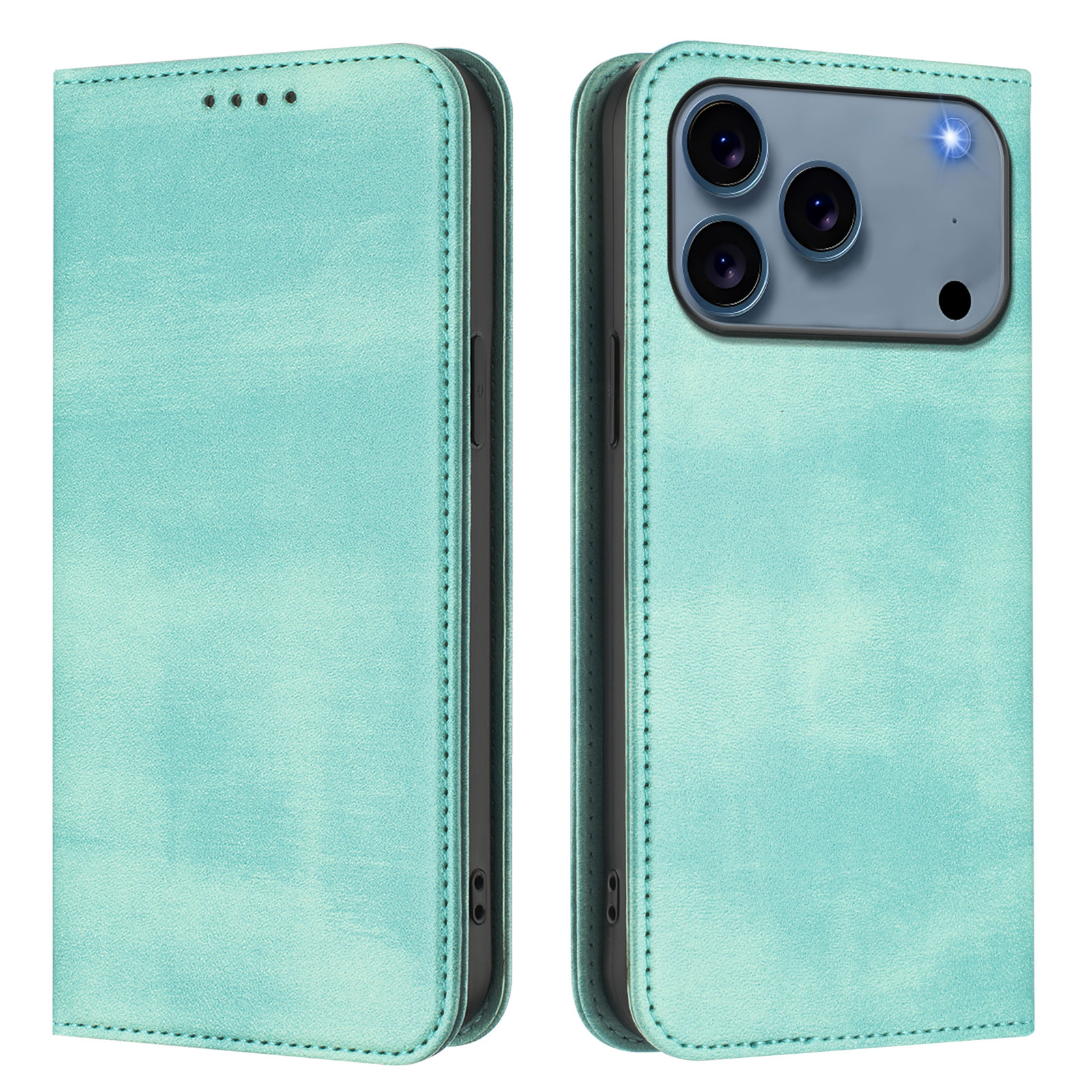 For iPhone 17 Pro Wallet Cases Retro Texture RFID Blocking Leather Phone Cover - Mint Green