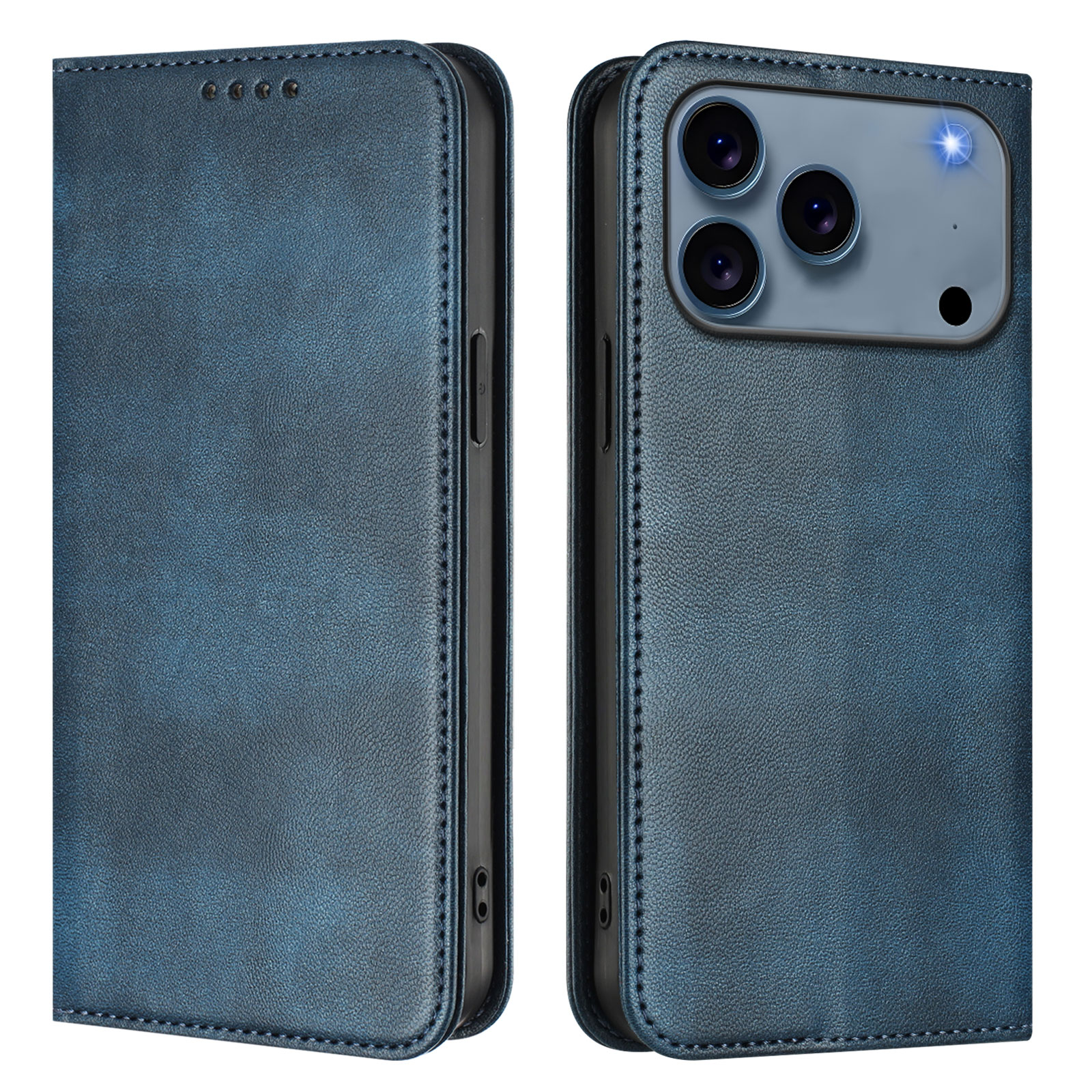 For iPhone 17 Pro Wallet Cases Retro Texture RFID Blocking Leather Phone Cover - Blue
