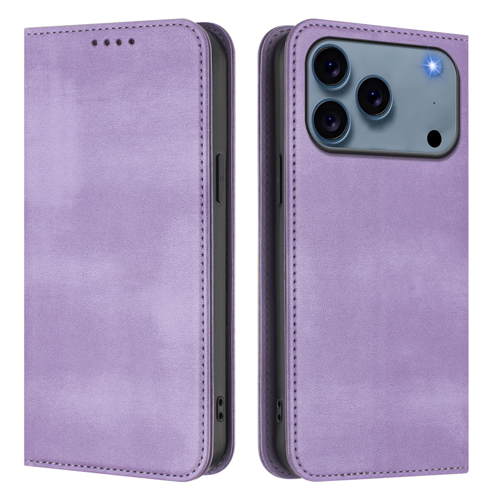 For iPhone 17 Pro Wallet Cases Retro Texture RFID Blocking Leather Phone Cover - Light Purple