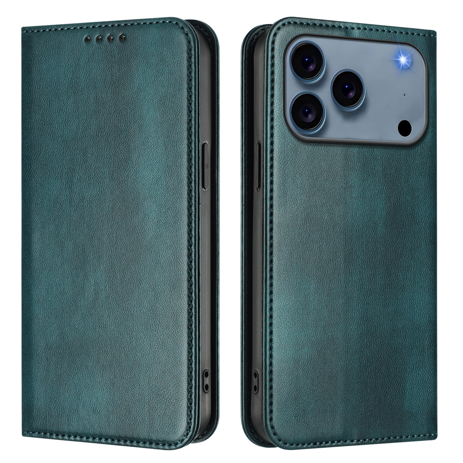 For iPhone 17 Pro Wallet Cases Retro Texture RFID Blocking Leather Phone Cover - Dark Green