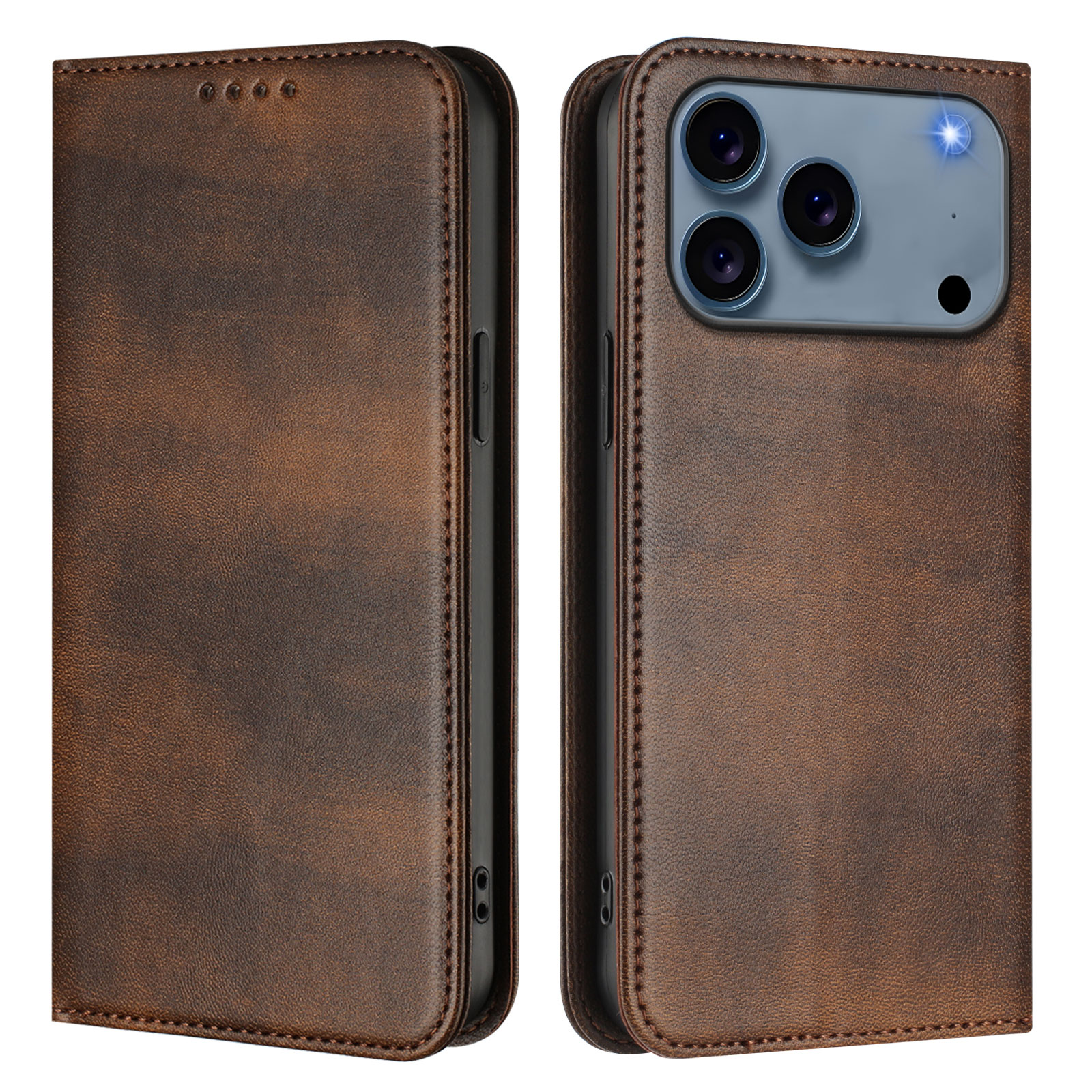 For iPhone 17 Pro Wallet Cases Retro Texture RFID Blocking Leather Phone Cover - Brown