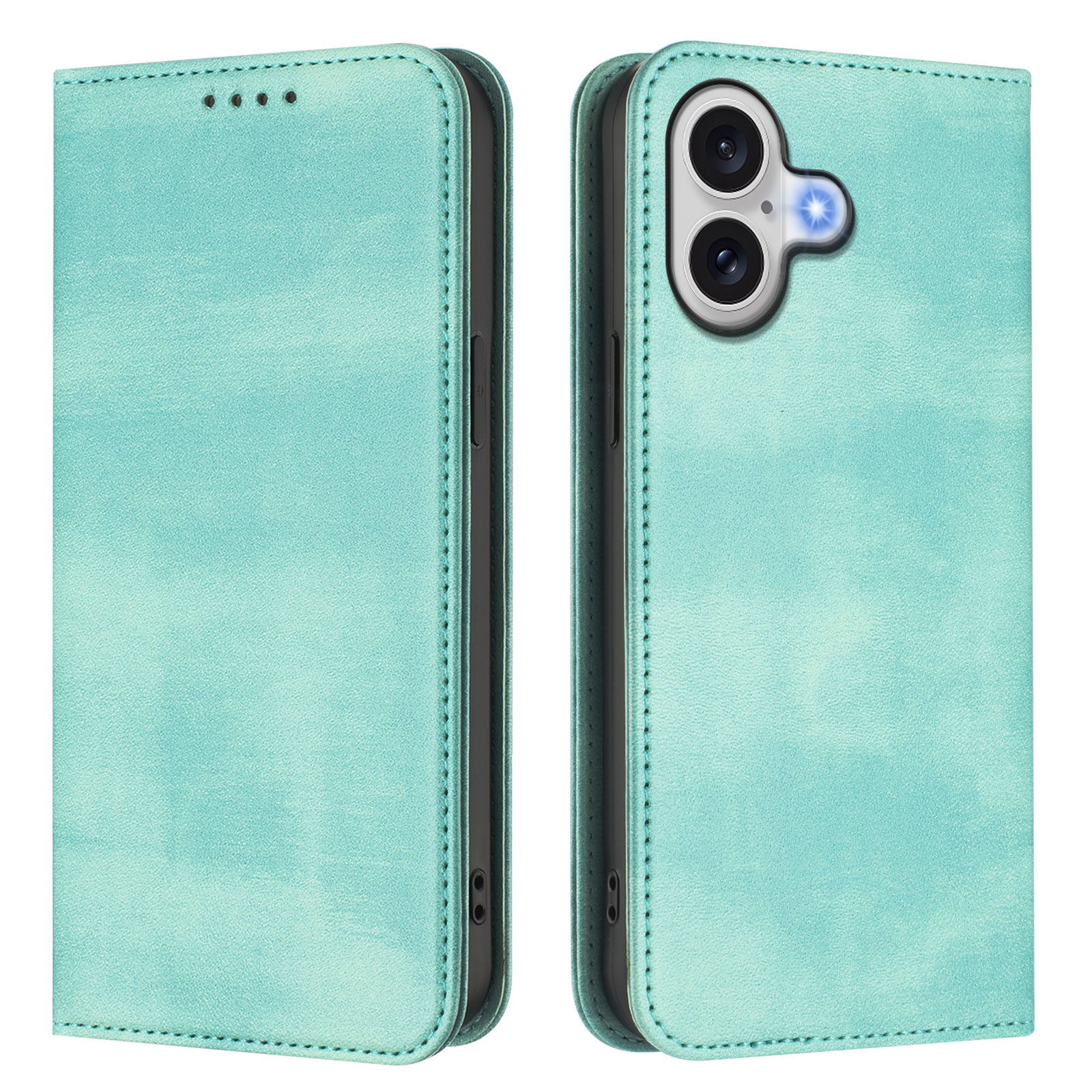 For iPhone 17 Wallet Cases Retro Texture RFID Blocking Leather Phone Cover - Mint Green