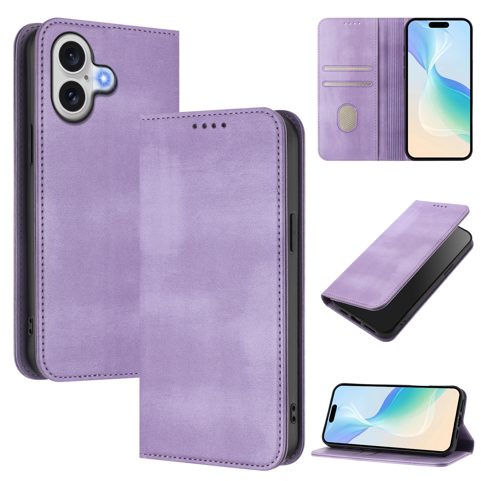 For iPhone 17 Wallet Cases Retro Texture RFID Blocking Leather Phone Cover - Light Purple