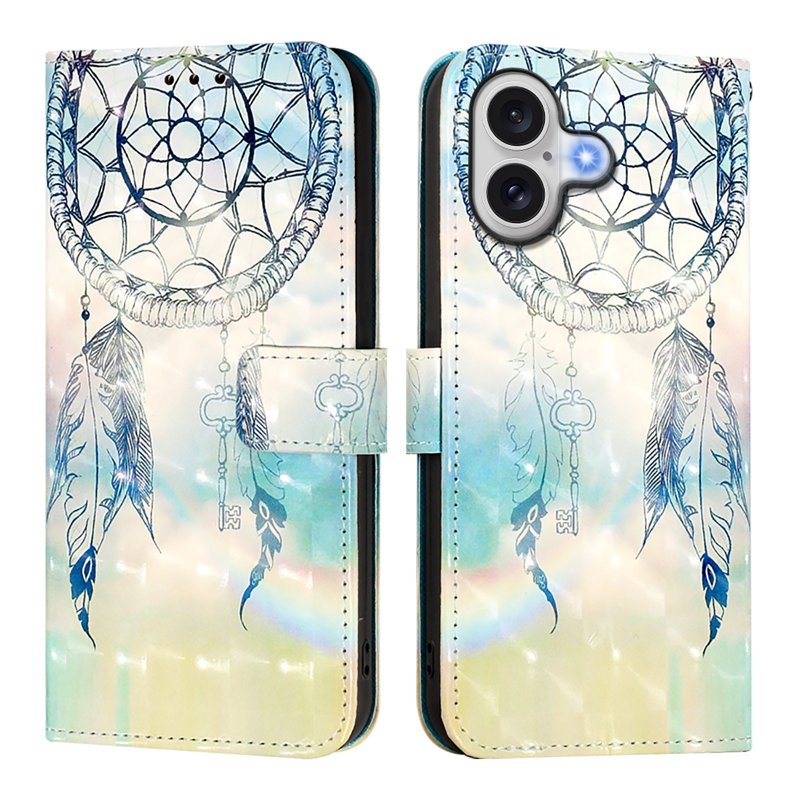 For iPhone 17 Leather Case Pattern Printing Wallet Stand Mobile Cover with Strap - Dream Wind Chime
