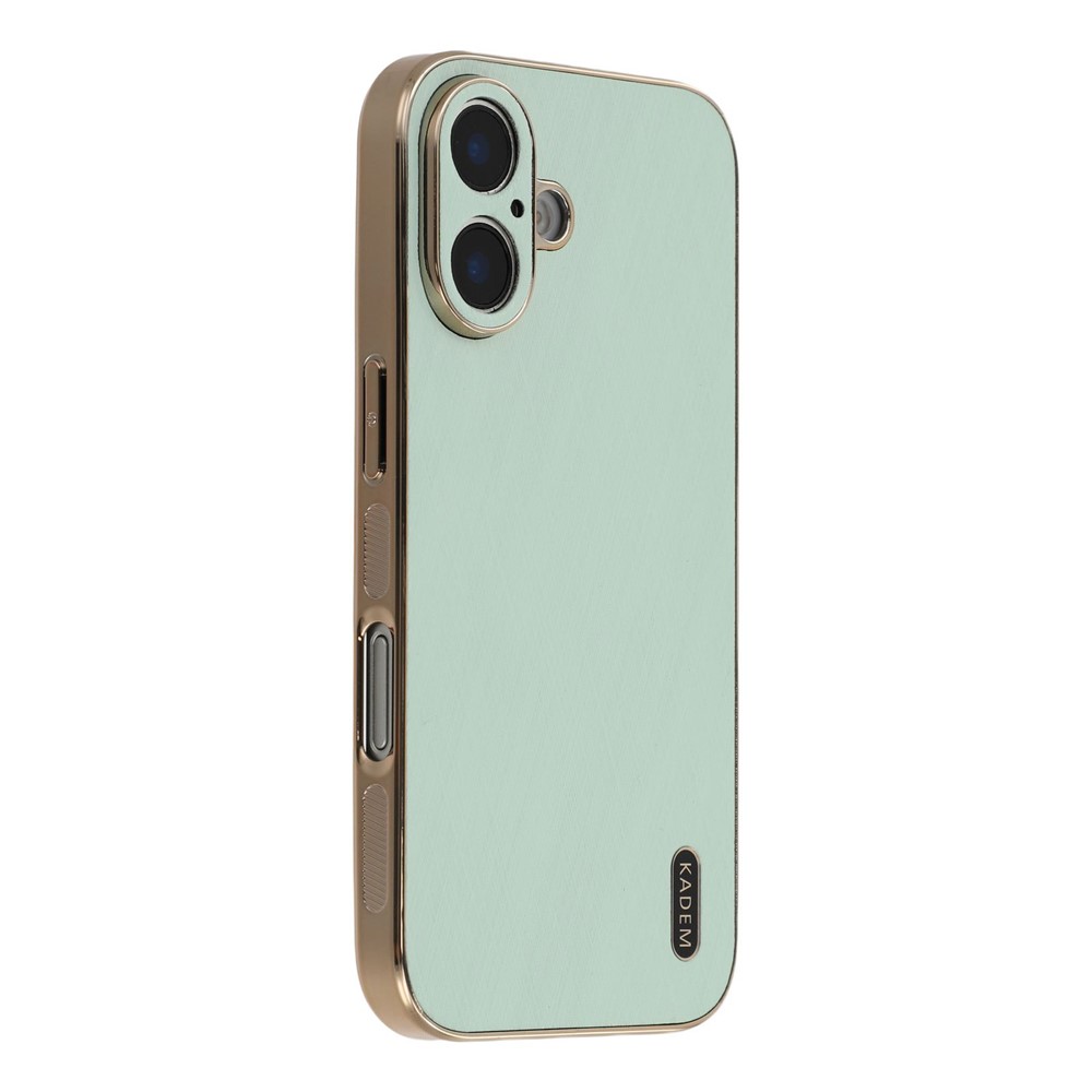 KADEM For iPhone 16 Plus Case Electroplating Silk Texture PU + TPU Phone Back Cover - Green