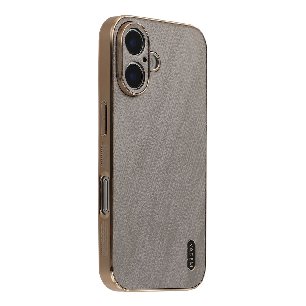 KADEM For iPhone 16 Plus Case Electroplating Silk Texture PU + TPU Phone Back Cover - Gold