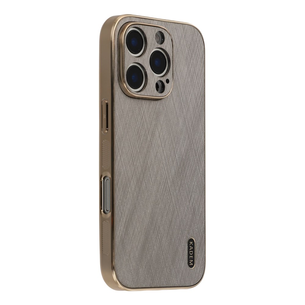 KADEM For iPhone 16 Pro Max Case Electroplating Silk Texture PU + TPU Phone Back Cover - Gold
