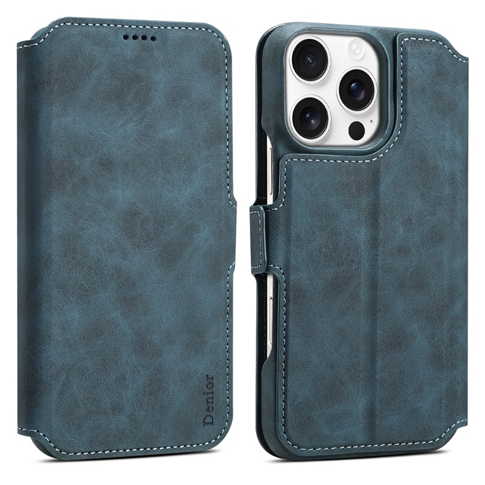 DENIOR B07 For iPhone 16 Pro Max Case Leather + PC Magnetic Detachable Wallet Phone Cover - Blue