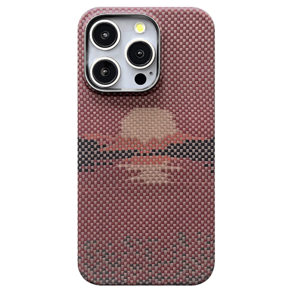 For iPhone 15 Pro Magnetic Case Large Camera Cutout Aramid Fiber Phone Cover with Metal Lens Frame - Sun