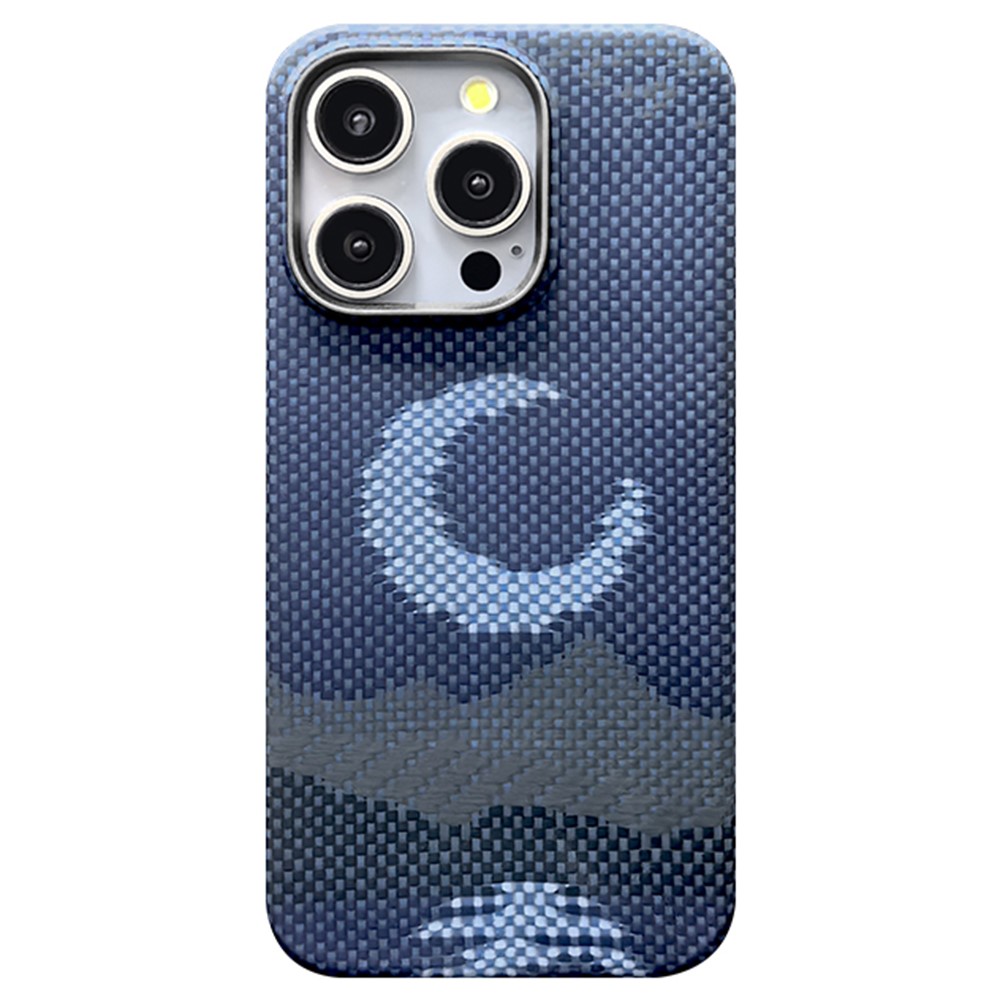 For iPhone 15 Pro Max Magnetic Case Large Camera Cutout Aramid Fiber Phone Cover with Metal Lens Frame - Moon