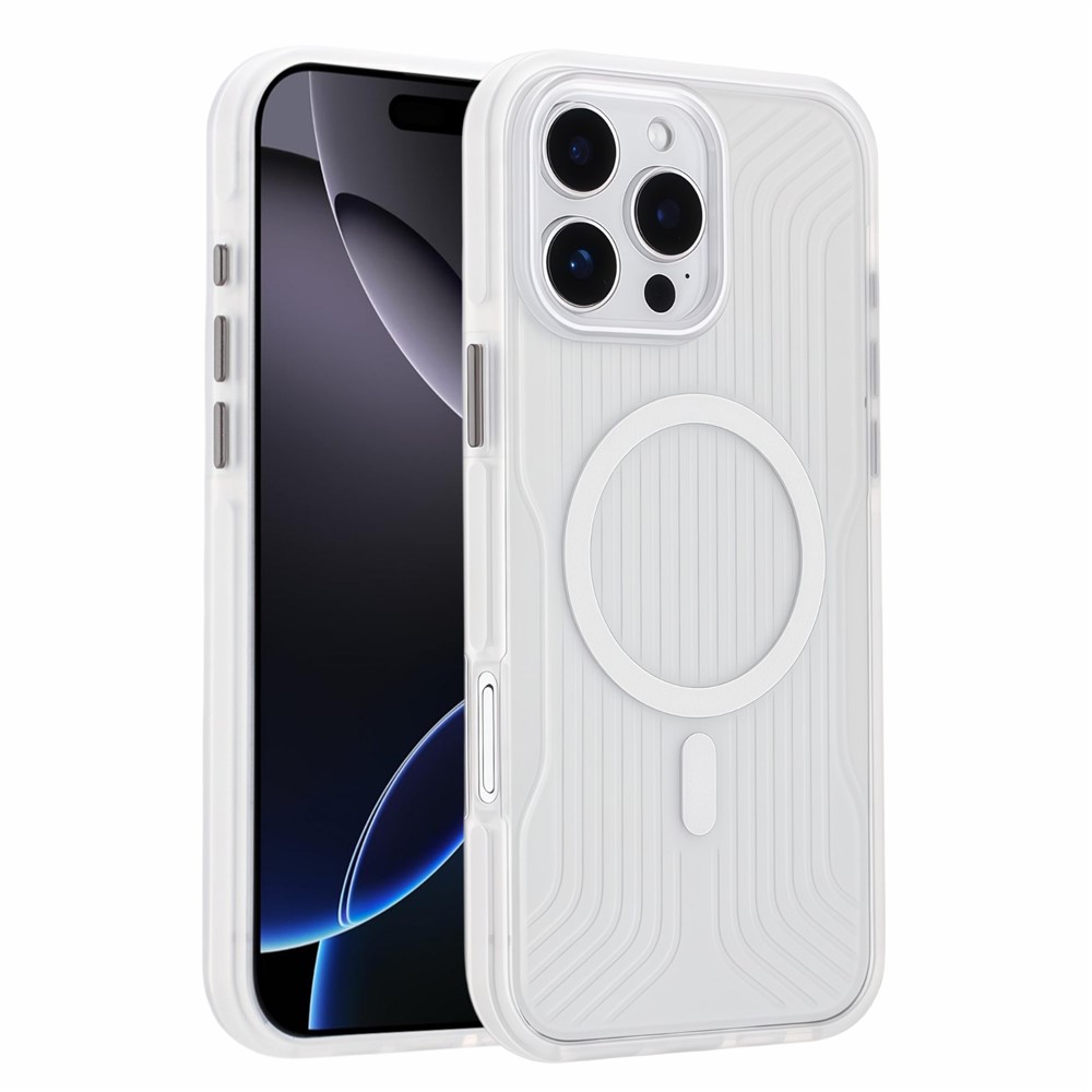 For iPhone 16 Pro Max Magnetic Case TPU PC TPE Shockproof Phone Back Cover - Transparent White