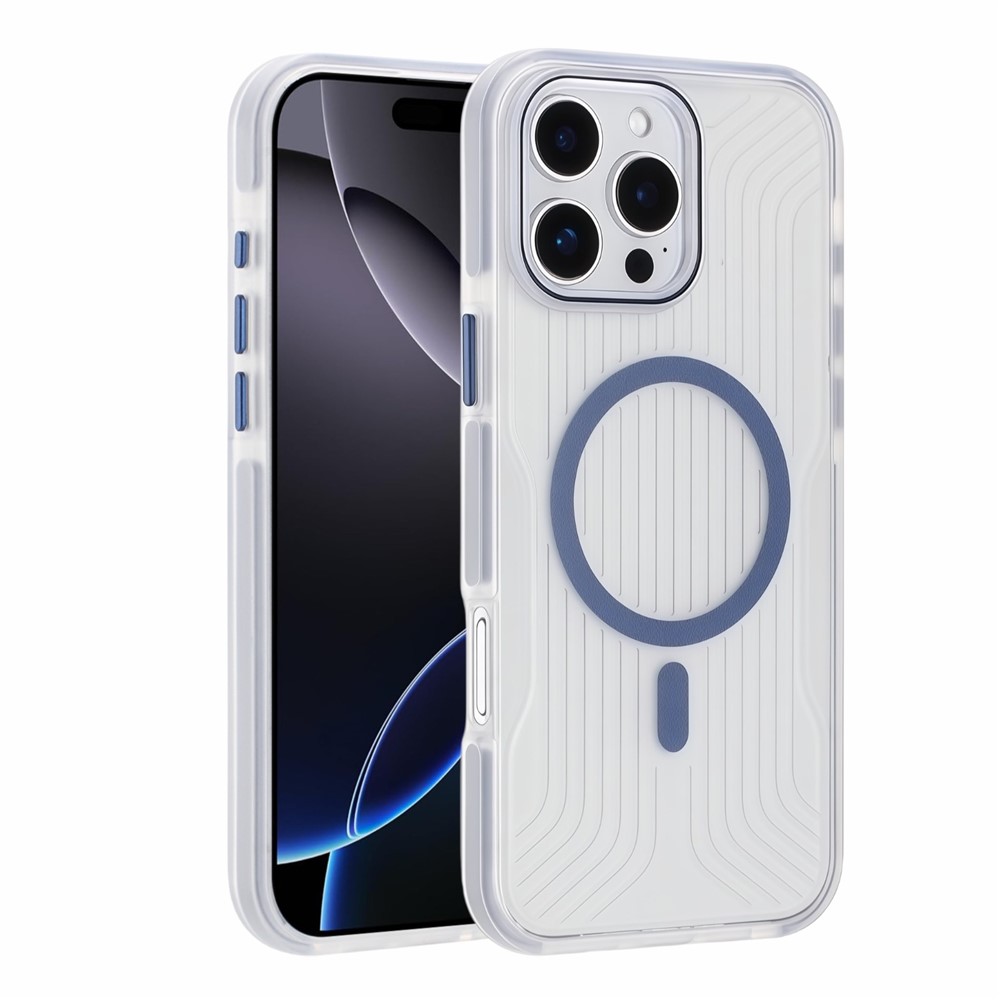For iPhone 16 Pro Max Magnetic Case TPU PC TPE Shockproof Phone Back Cover - Transparent Blue