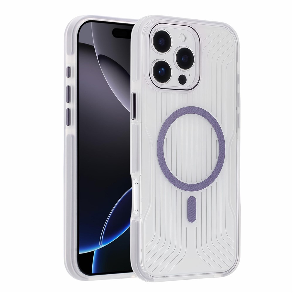 For iPhone 16 Pro Max Magnetic Case TPU PC TPE Shockproof Phone Back Cover - Transparent Purple