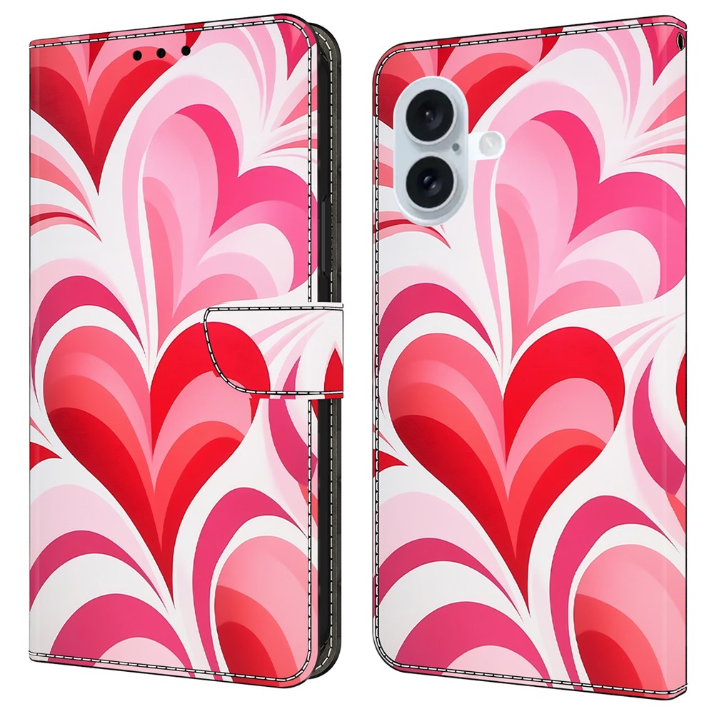 For iPhone 16 Plus Case Wallet Stand Pattern Printing PU Leather Flip Phone Cover - Love