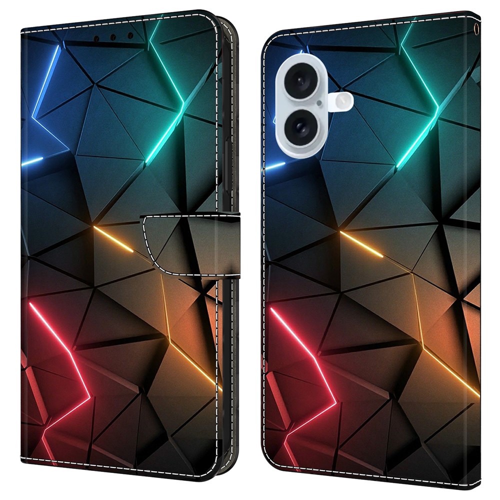 For iPhone 16 Plus Case Wallet Stand Pattern Printing PU Leather Flip Phone Cover - Light Cracks