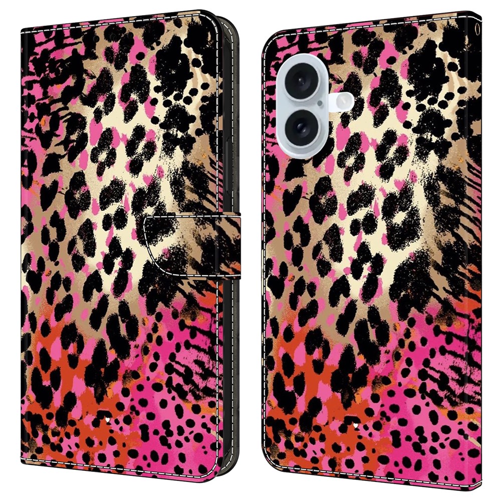 For iPhone 16 Plus Case Wallet Stand Pattern Printing PU Leather Flip Phone Cover - Black and Red Spots