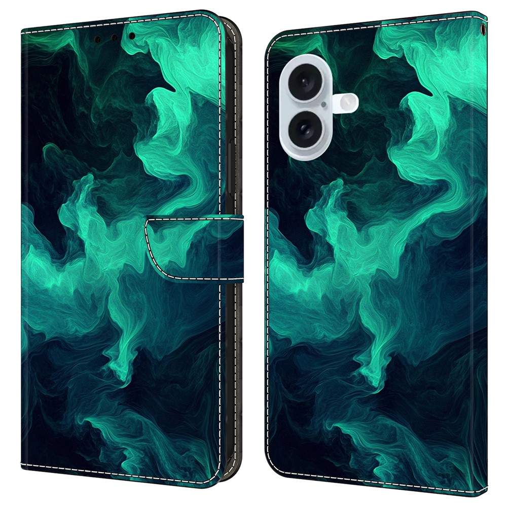 For iPhone 16 Plus Case Wallet Stand Pattern Printing PU Leather Flip Phone Cover - Smoke