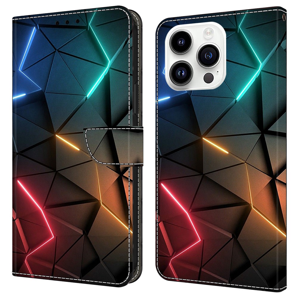 For iPhone 16 Pro Case Wallet Stand Pattern Printing PU Leather Flip Phone Cover - Light Cracks