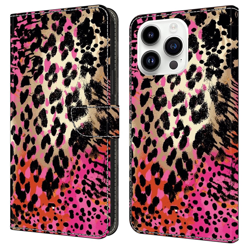For iPhone 16 Pro Case Wallet Stand Pattern Printing PU Leather Flip Phone Cover - Black and Red Spots