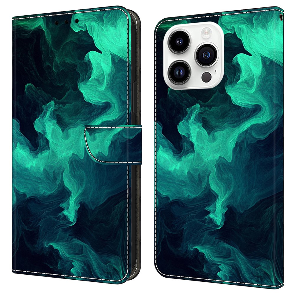 For iPhone 16 Pro Case Wallet Stand Pattern Printing PU Leather Flip Phone Cover - Smoke