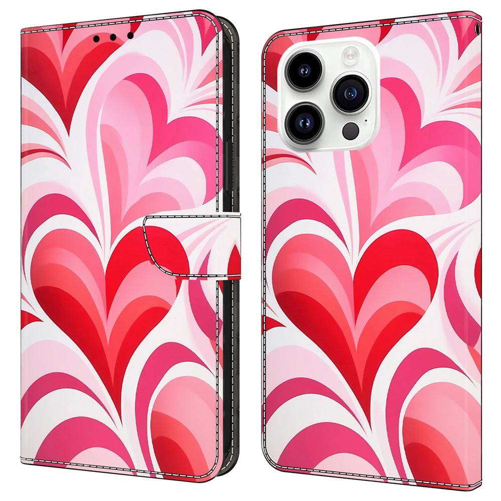 For iPhone 16 Pro Case Wallet Stand Pattern Printing PU Leather Flip Phone Cover - Love