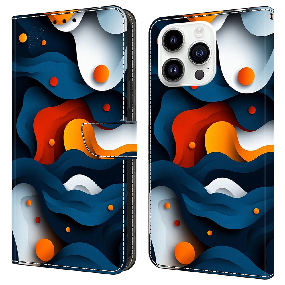 For iPhone 16 Pro Max Case Wallet Stand Pattern Printing PU Leather Flip Phone Cover - Gradient