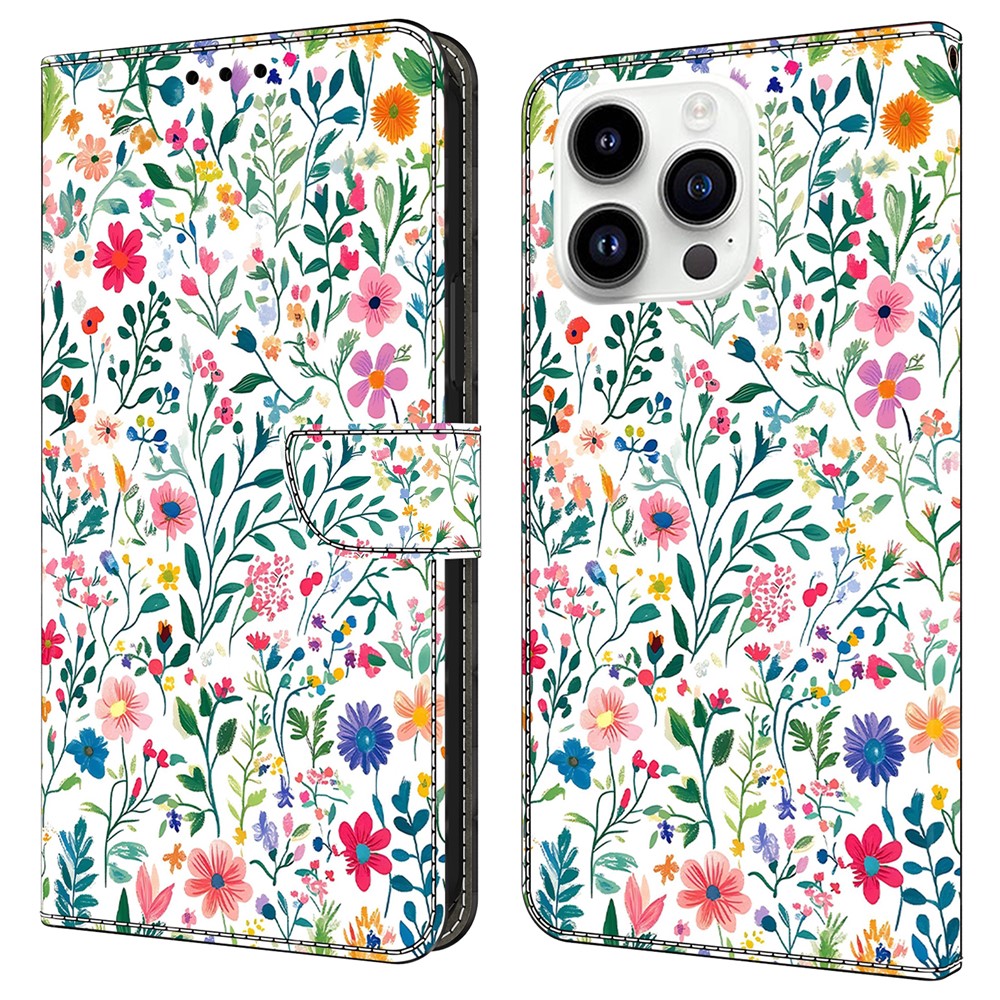 For iPhone 16 Pro Max Case Wallet Stand Pattern Printing PU Leather Flip Phone Cover - Small Flowerbed