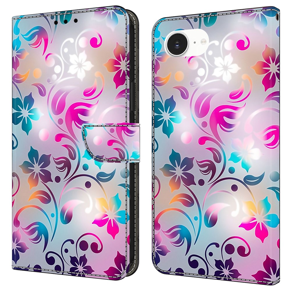 For iPhone 16e Case Wallet Stand Pattern Printing PU Leather Flip Phone Cover - Craft Flowers