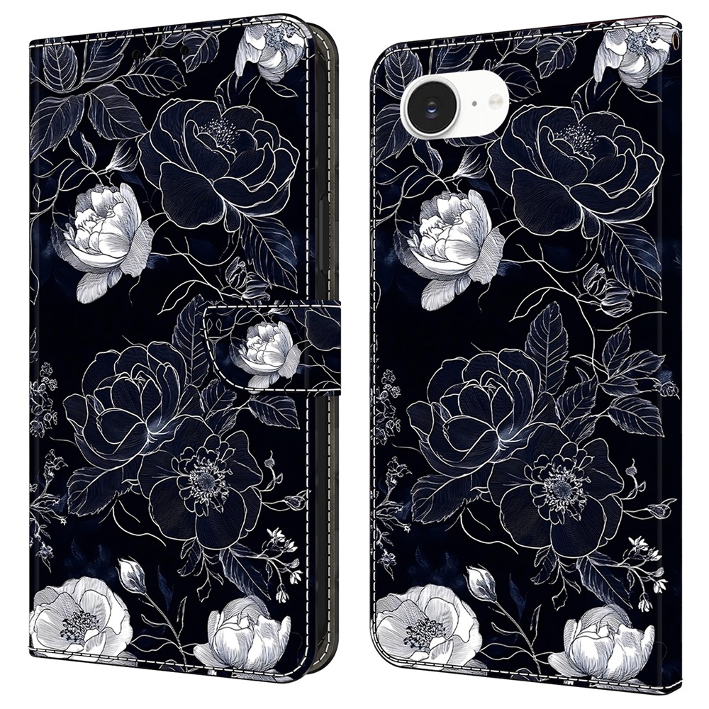 For iPhone 16e Case Wallet Stand Pattern Printing PU Leather Flip Phone Cover - Vintage Flowers