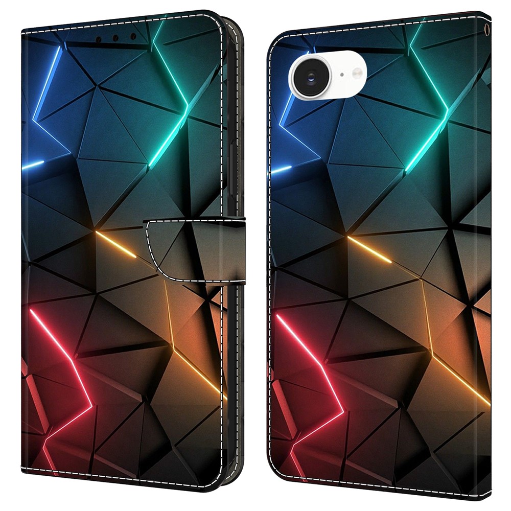 For iPhone 16e Case Wallet Stand Pattern Printing PU Leather Flip Phone Cover - Light Cracks