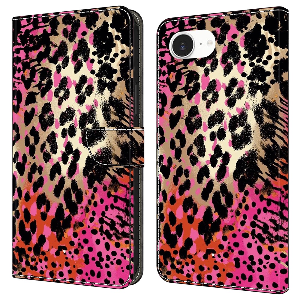 For iPhone 16e Case Wallet Stand Pattern Printing PU Leather Flip Phone Cover - Black and Red Spots