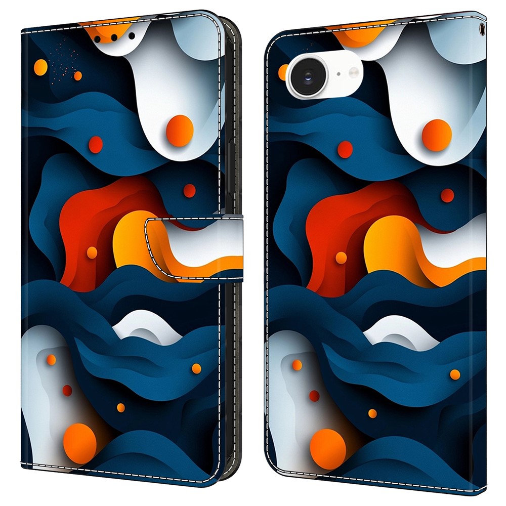 For iPhone 16e Case Wallet Stand Pattern Printing PU Leather Flip Phone Cover - Gradient