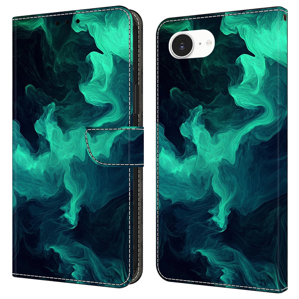 For iPhone 16e Case Wallet Stand Pattern Printing PU Leather Flip Phone Cover - Smoke