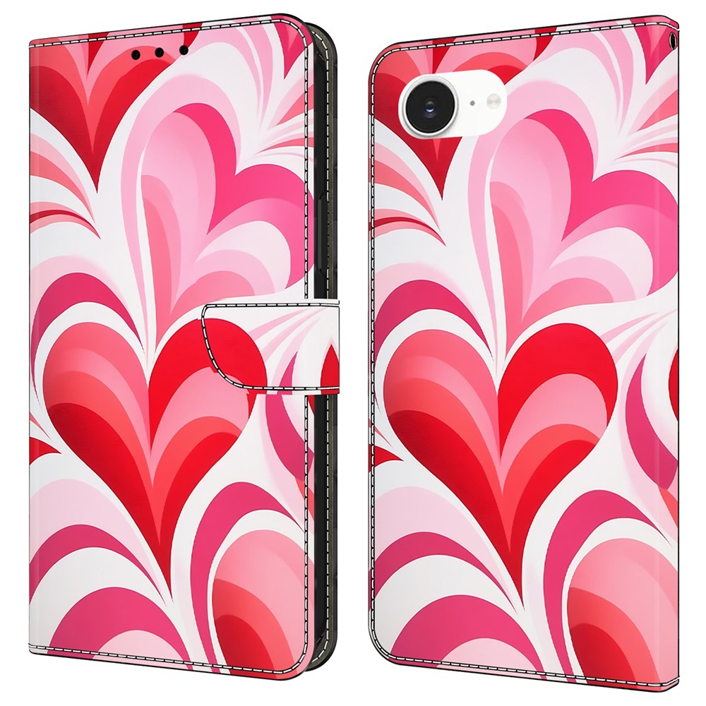 For iPhone 16e Case Wallet Stand Pattern Printing PU Leather Flip Phone Cover - Love