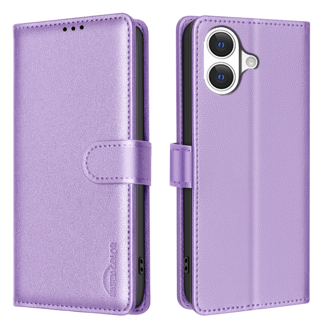 For iPhone 17 Leather Case BINFEN COLOR BF32 Wallet RFID Blocking Phone Cover - Purple