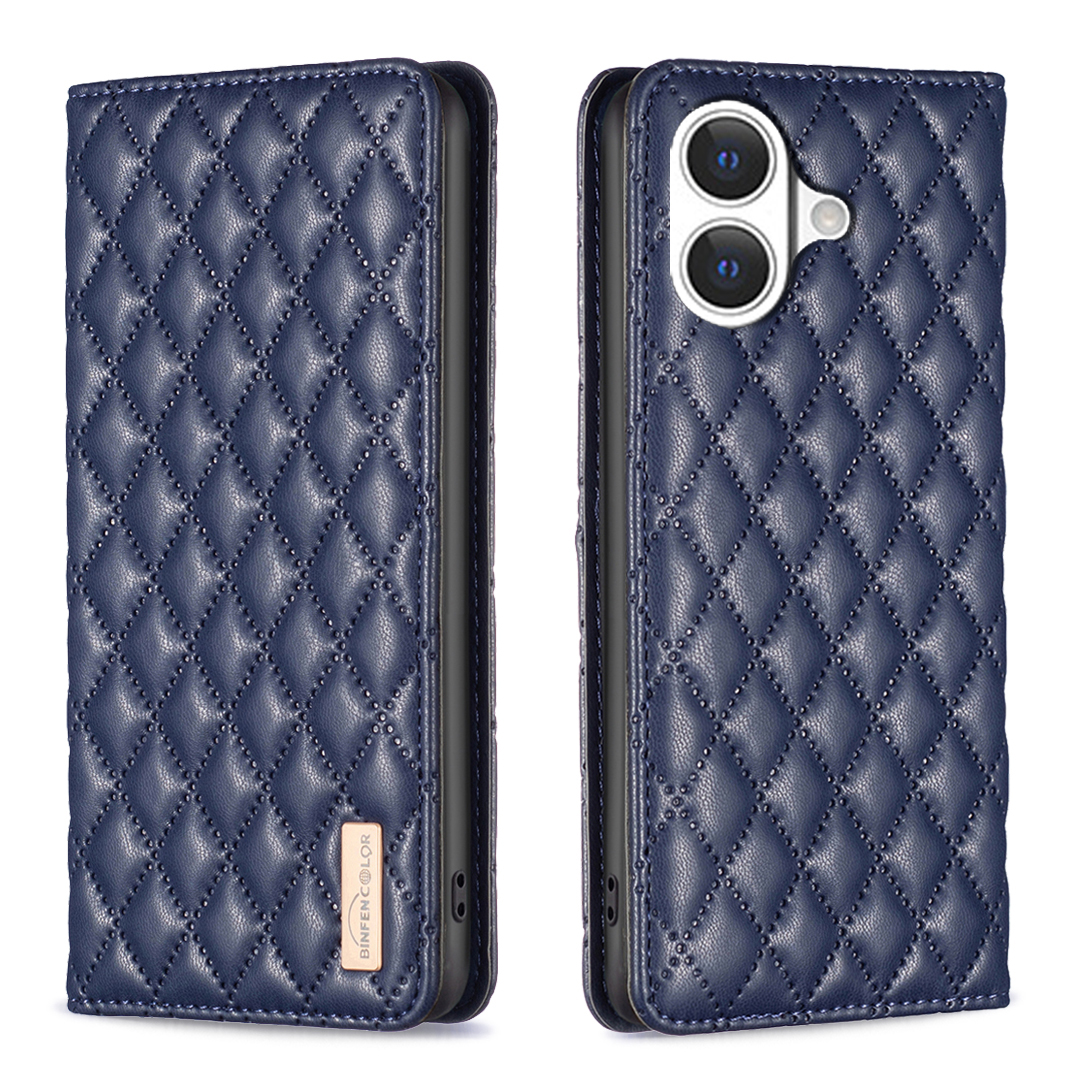 For iPhone 17 Case with Card Holder BINFEN COLOR PU Leather Phone Stand Cover - Blue