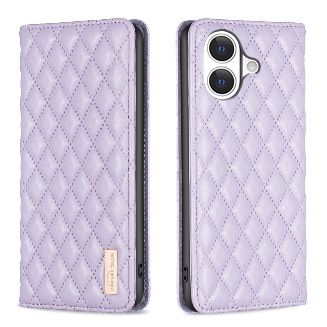 For iPhone 17 Case with Card Holder BINFEN COLOR PU Leather Phone Stand Cover - Purple