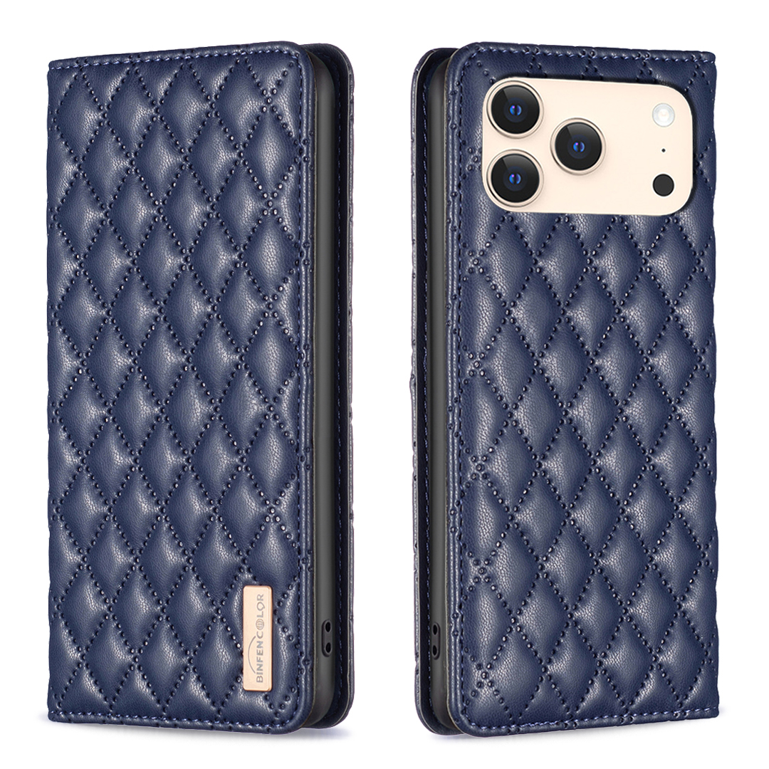 For iPhone 17 Pro Case with Card Holder BINFEN COLOR PU Leather Phone Stand Cover - Blue