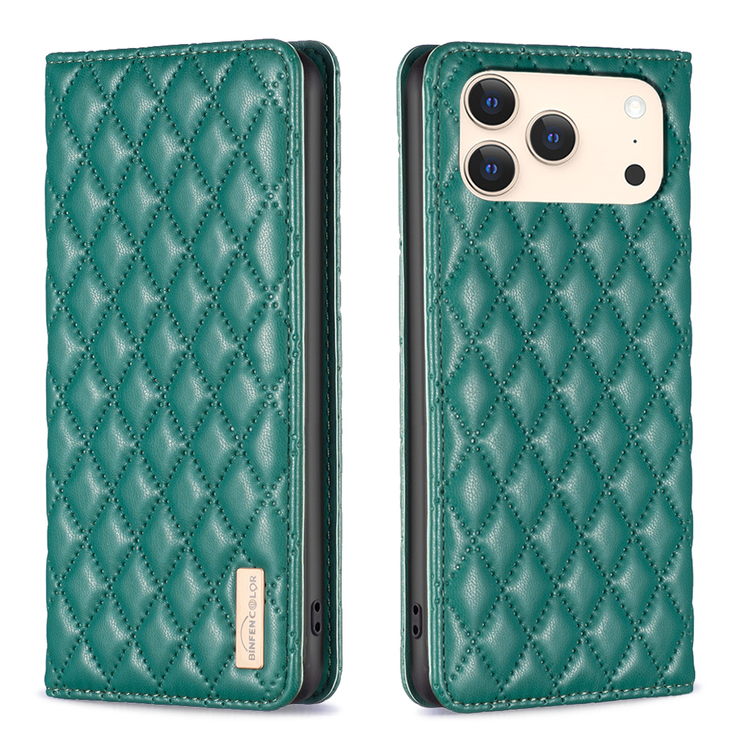 For iPhone 17 Pro Case with Card Holder BINFEN COLOR PU Leather Phone Stand Cover - Green