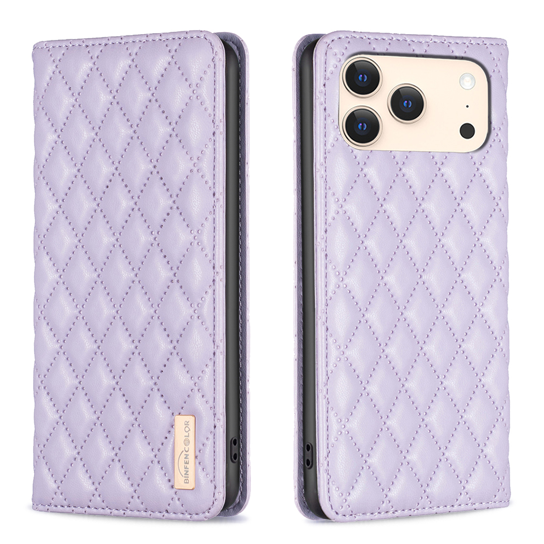 For iPhone 17 Pro Case with Card Holder BINFEN COLOR PU Leather Phone Stand Cover - Purple