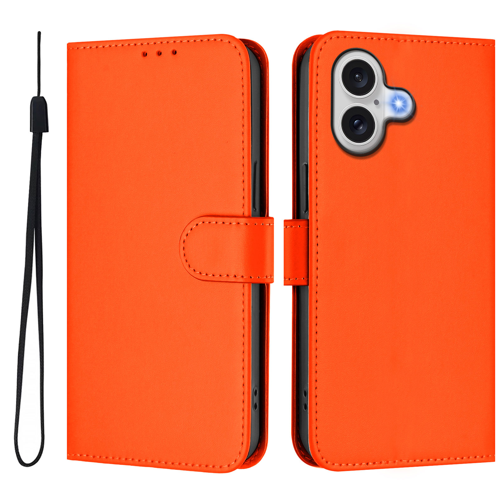 For iPhone 17 Case Solid Color Wallet Leather Phone Cover with Strap - Orange